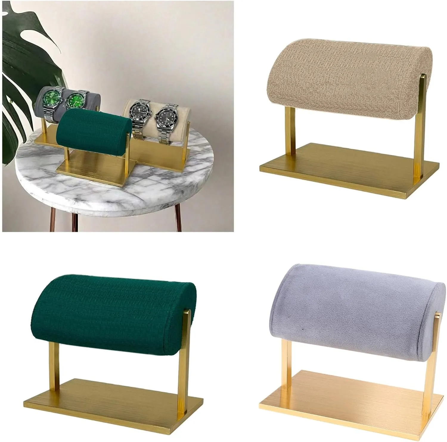 Elegant Plush Watch Stand Holder Practical Plush and Gold Metal Jewelry Display Stand for Watches and Bracelets