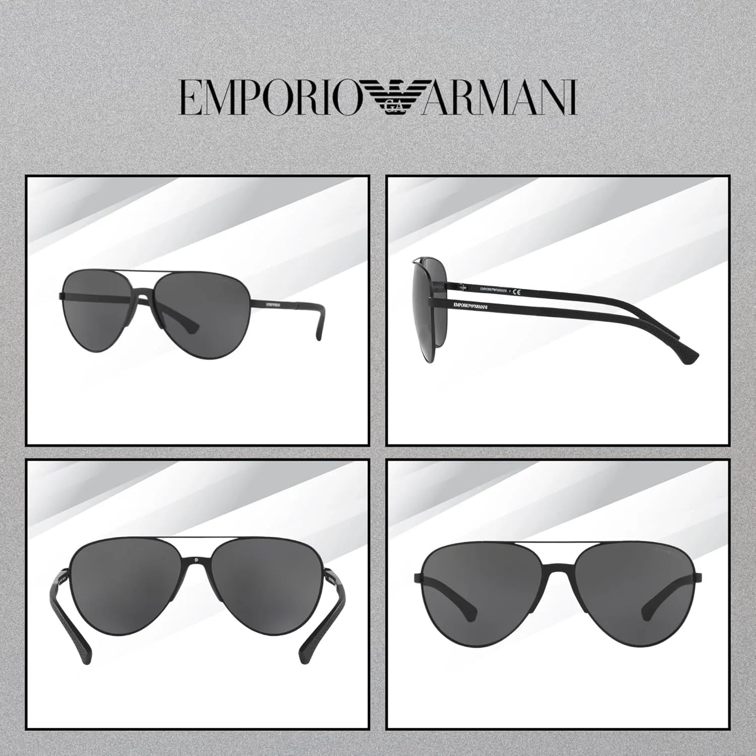 Emporio Armani EA2059 Aviator Sunglasses For Men   BUNDLE with Designer iWear Eyewear Care Kit