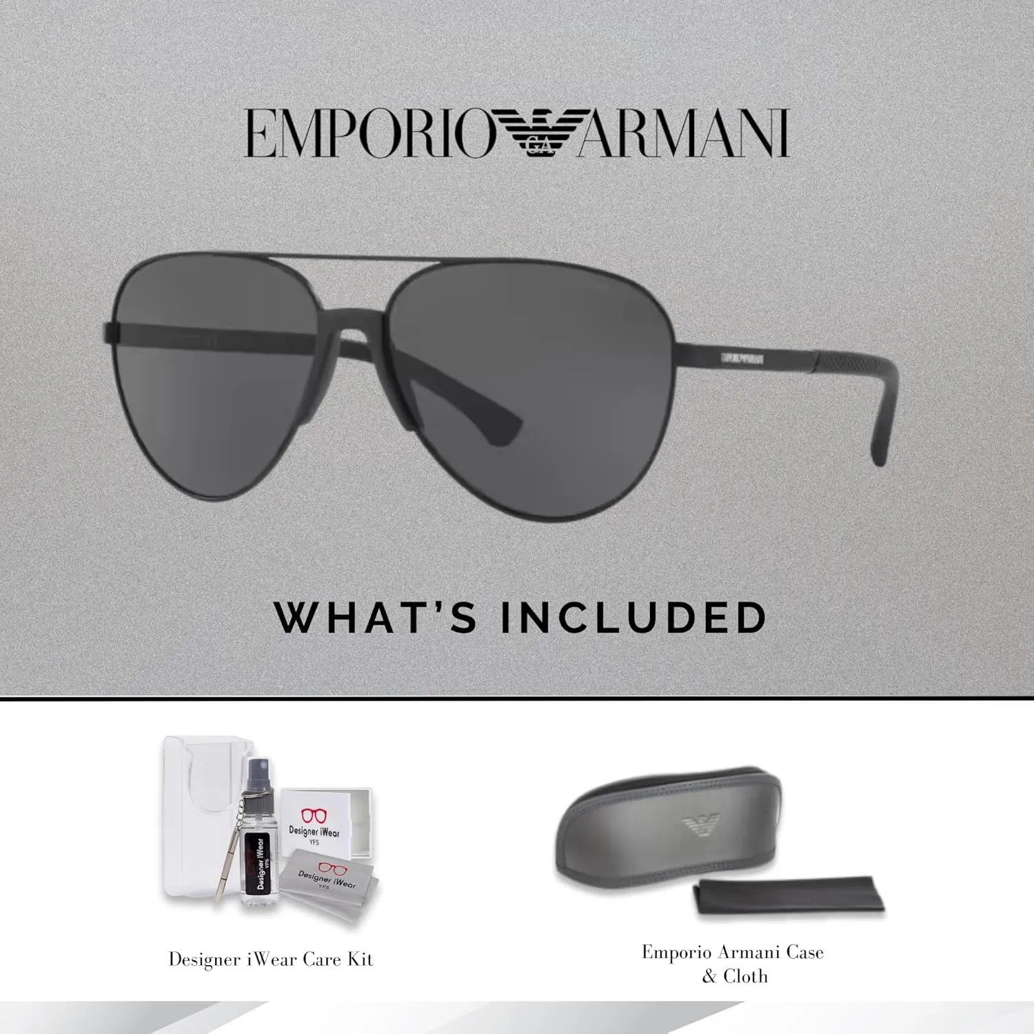 Emporio Armani EA2059 Aviator Sunglasses For Men   BUNDLE with Designer iWear Eyewear Care Kit