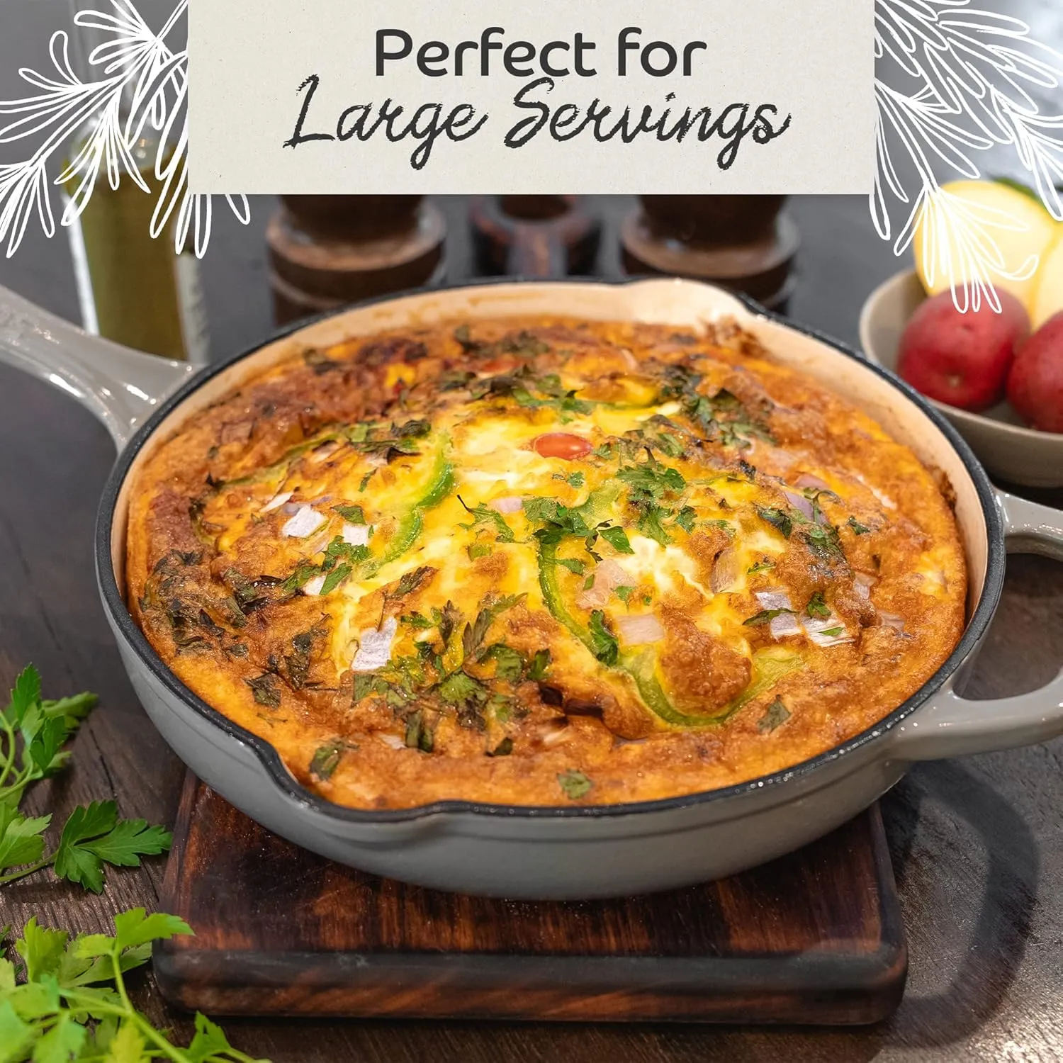 Enameled Cast Iron Skillet, 10.25-IN Bianco Perla (Off-White) Enamel Skillet Pan, No Seasoning Required and Cast Iron Frying Pan