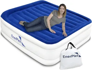 EnerPlex Queen Air Mattress with Built in Pump - 13" Luxury Size Self-Inflating Blow Up Mattress with Neck Support - Inflatable Air Bed for Portable Travel & Home Use (Blue/White)