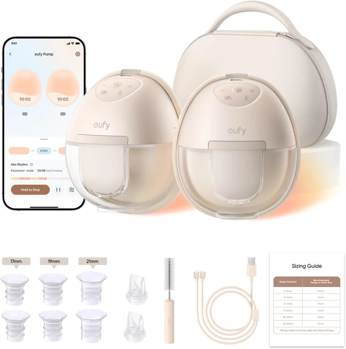 eufy Heated Wearable Breast Pump S1 Pro, Slim Hands-Free Breast Pump with Industry-Leading HeatFlow™ Tech, Wireless Charging Case, App-Controlled OptiRhythm™, Hospital-Grade Suction, in-Bra Use