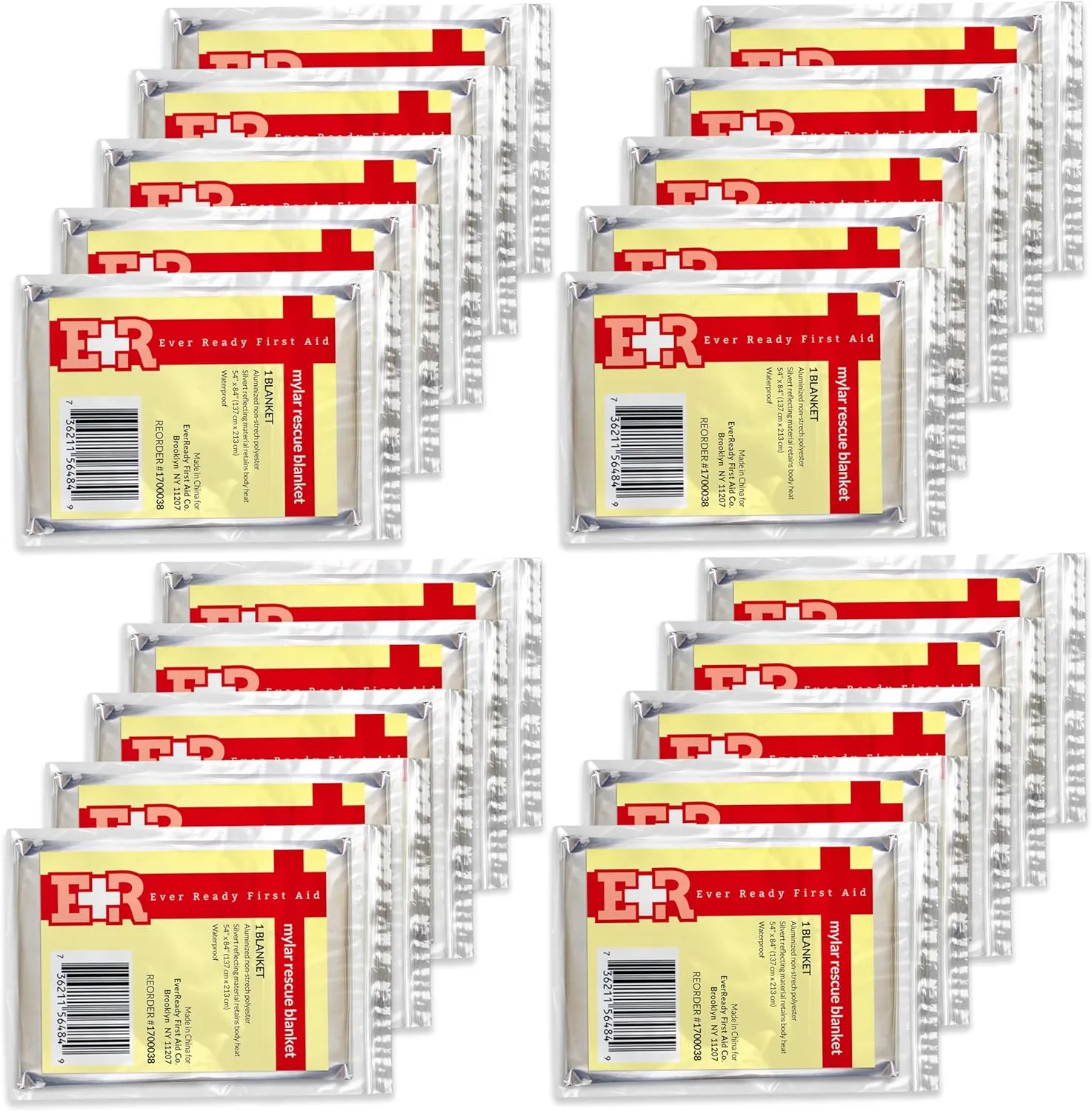 Ever Ready First Aid Mylar Rescue Blanket, Large Silver Thermal Sheet for Emergency and Survival, 54” x 84” – 20 Count