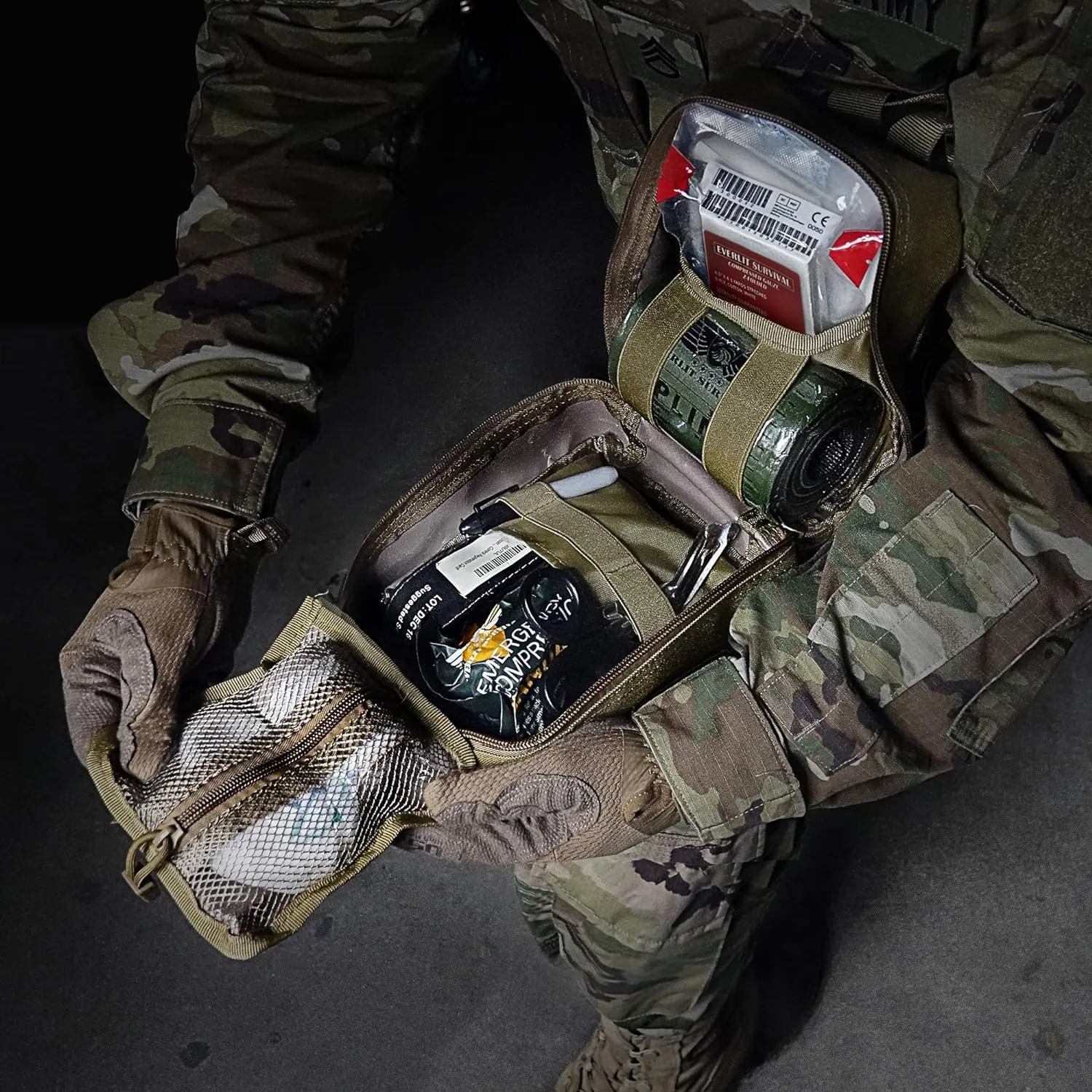 EVERLIT Emergency Trauma Kit, CAT GEN-7 Tourniquet 36" Splint, Military Combat Tactical IFAK for First Aid Response, Gun Shots, Severe Bleeding Control (OD Green)