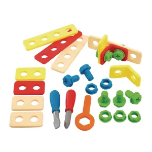 Excellerations My First Soft Tool Set - 28 Pieces with Storage Bag, Playset for Building & Pretend Play, Portable Tool Box, Career Role Play for Infants, Early STEM, Developmental Baby Toy
