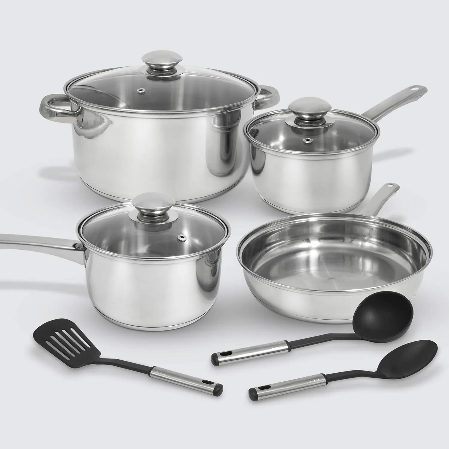 EXCELSTEEL w/Encapsulated Base & Tools Versatile for Any Kitchen Stainless Cookware Set, 10 Pc