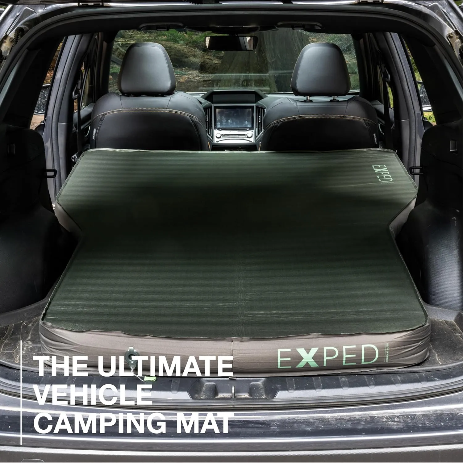 Exped MegaMat Auto - Self Inflating Foam Car Sleeping Mat, 4" Thickness Travel Bed, Compact and Lightweight, Mini Pump Included, Moraine, Auto - Past Season