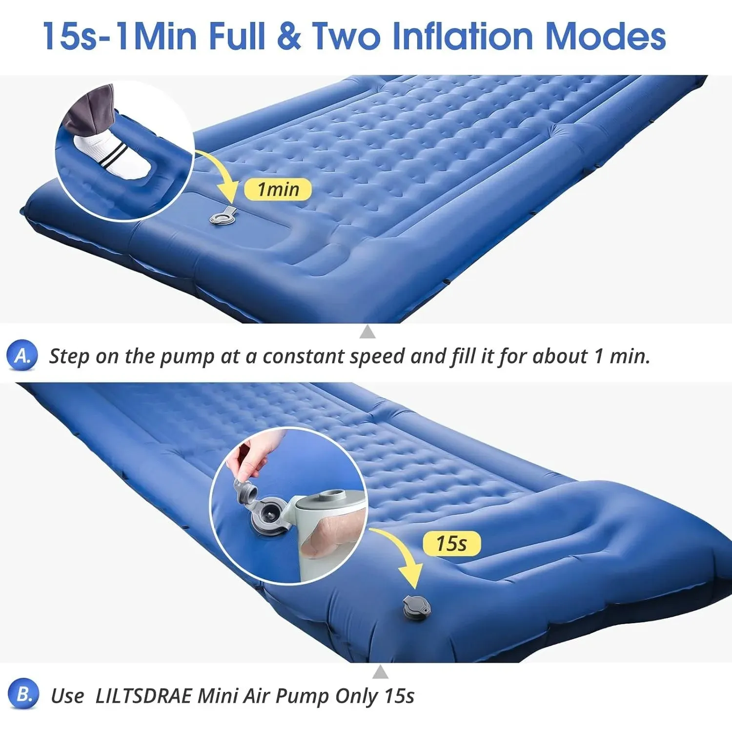 Extra Thick Camping Air Mattress, 5" Inflatable Pad with Pillow & Pump