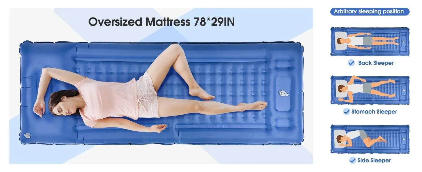 Extra Thick Camping Air Mattress, 5" Inflatable Pad with Pillow & Pump