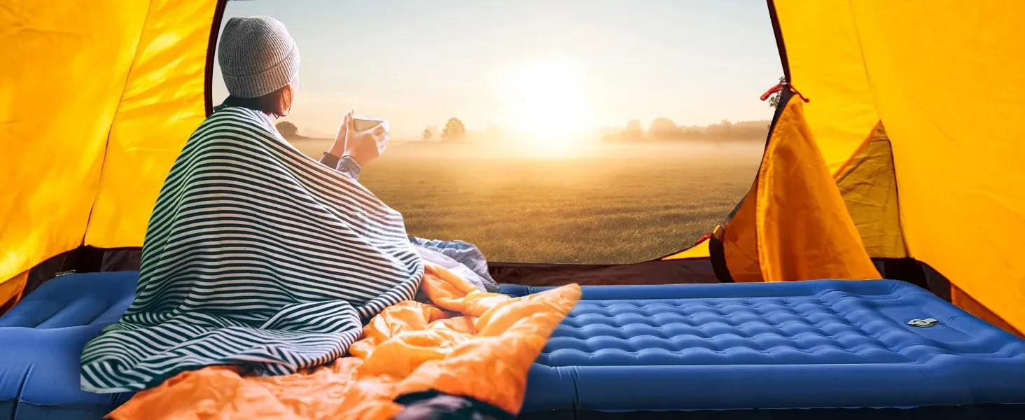 Extra Thick Camping Air Mattress, 5" Inflatable Pad with Pillow & Pump