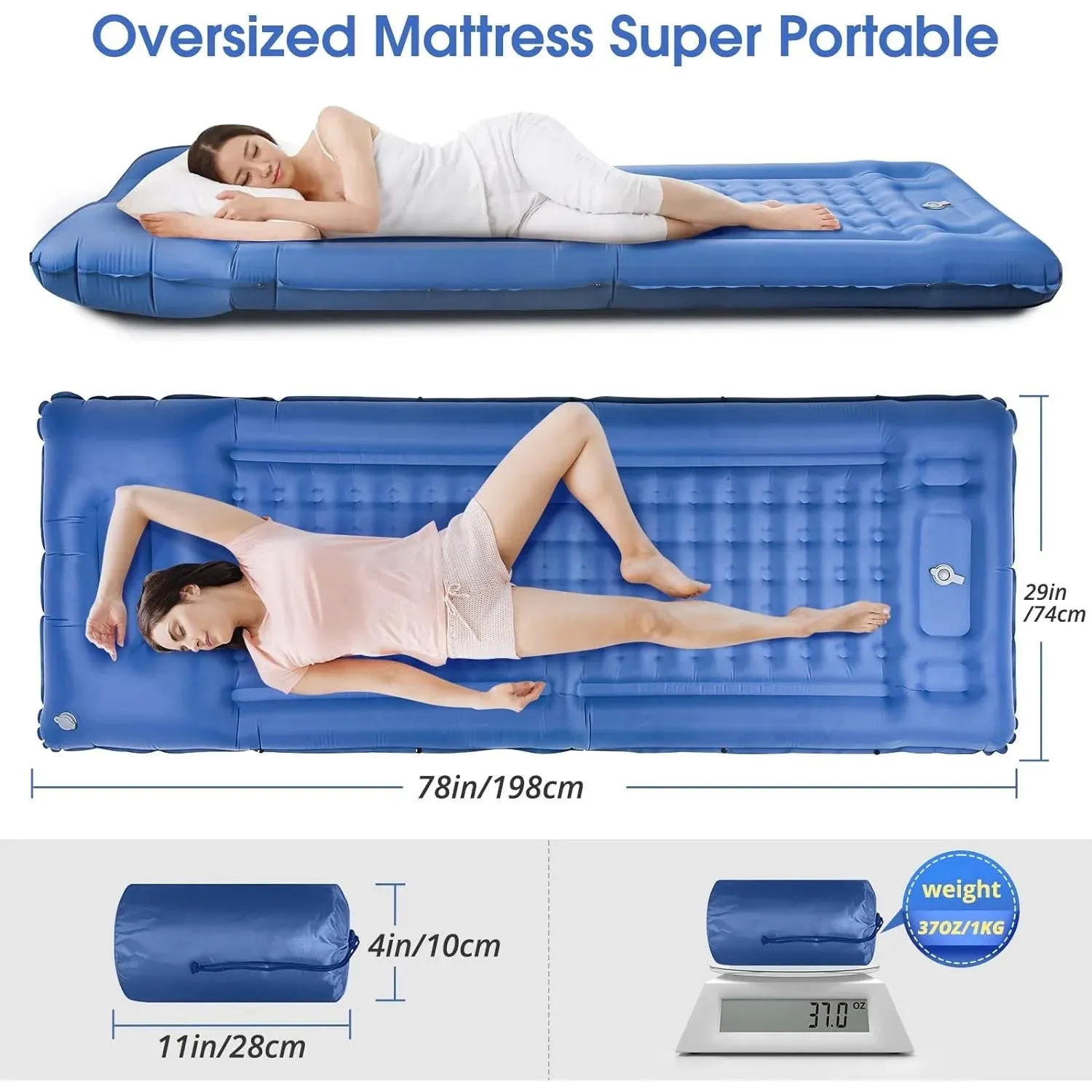 Extra Thick Camping Air Mattress, 5" Inflatable Pad with Pillow & Pump