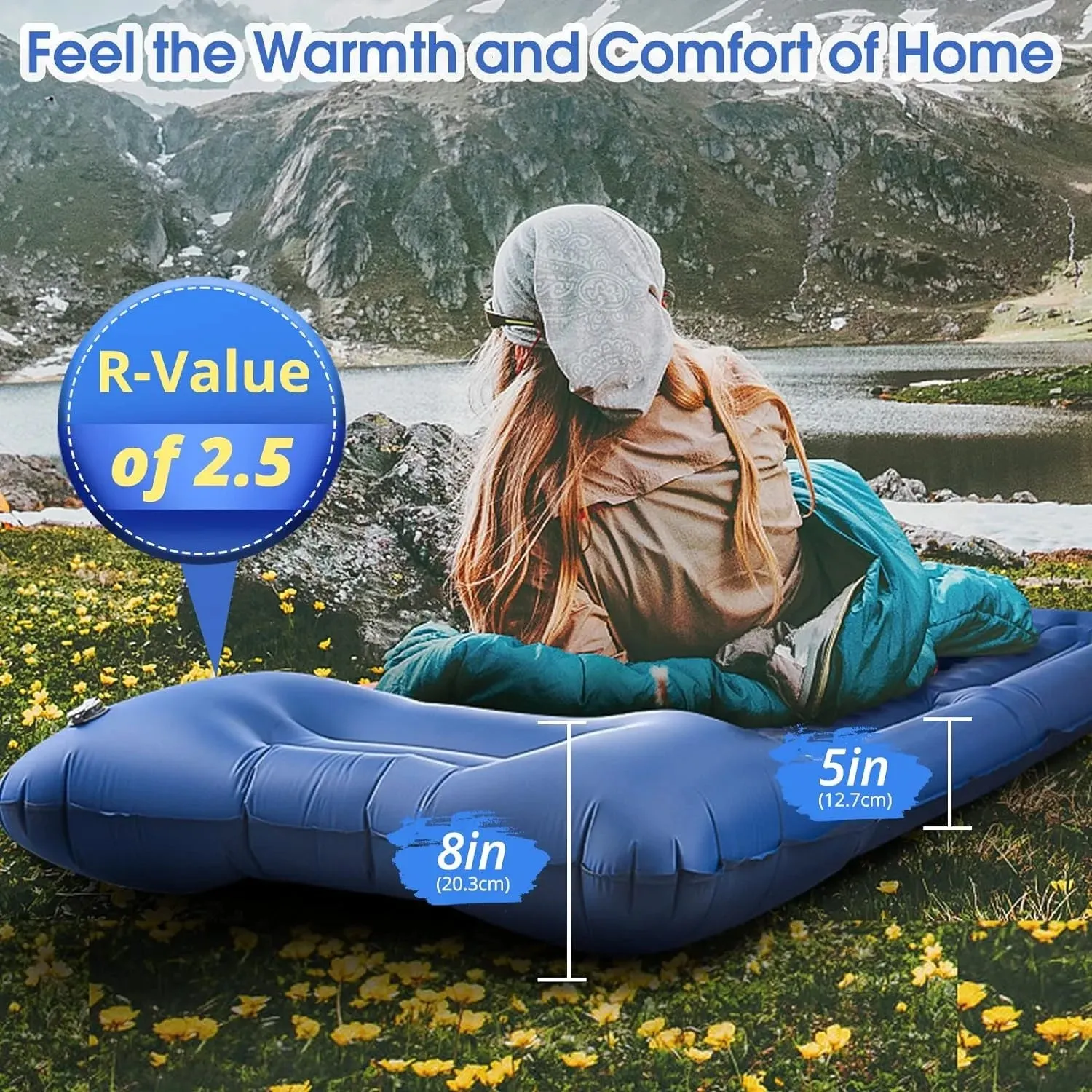 Extra Thick Camping Air Mattress, 5" Inflatable Pad with Pillow & Pump