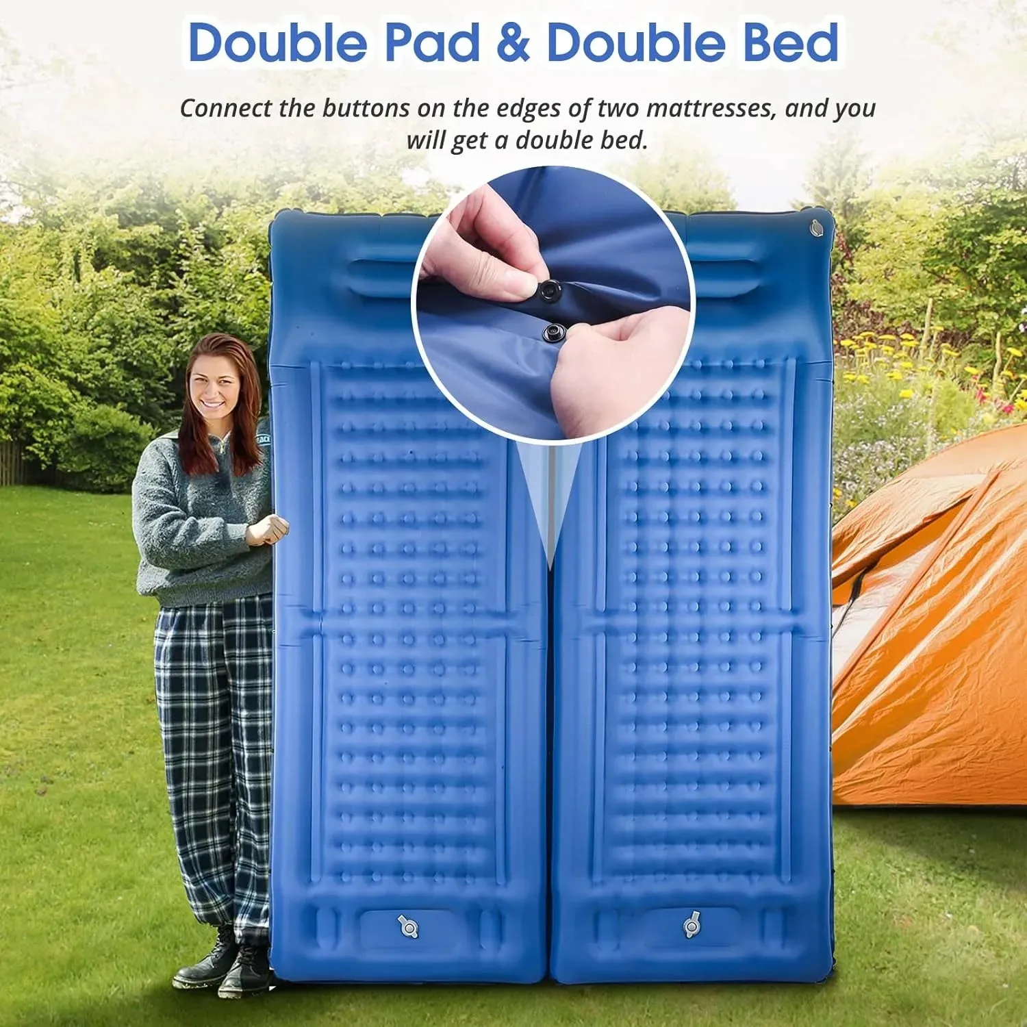 Extra Thick Camping Air Mattress, 5" Inflatable Pad with Pillow & Pump