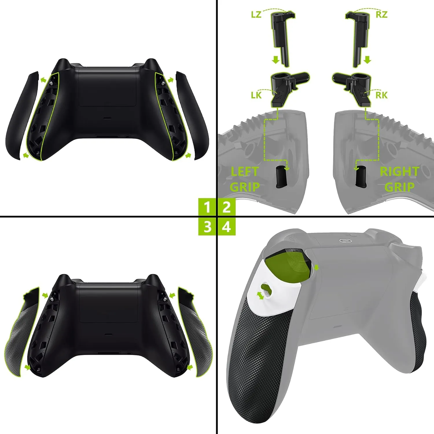 eXtremeRate Flexor Rubberized Side Rails Grips Trigger Stop Kit for Xbox Series X/S Controller, Anti-Slip Ergonomic Trigger Stopper Handle Grips for Xbox Core Controller – Diamond Textured Black
