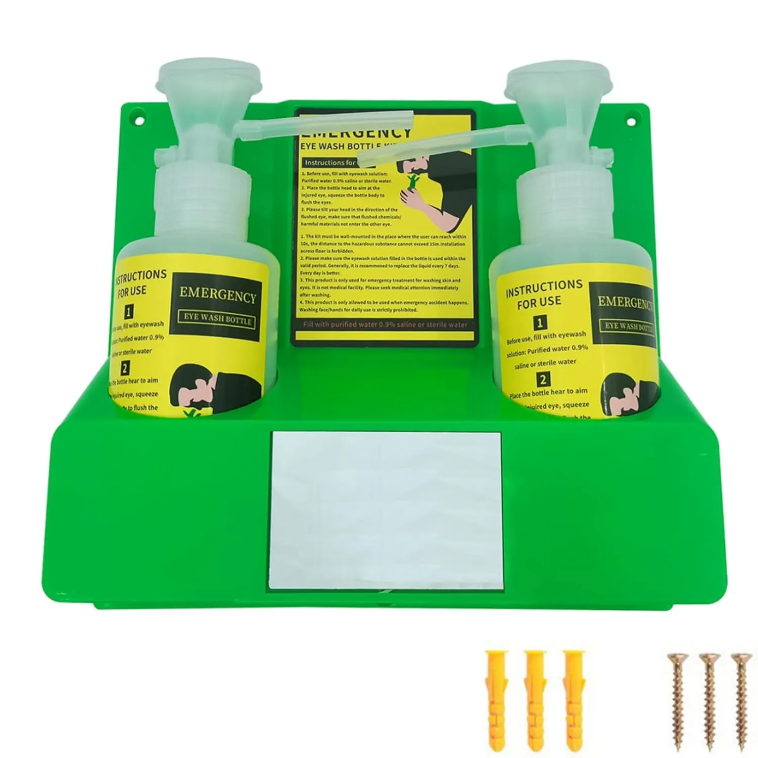 Eye Wash Station Portable Emergency Eye Wash Kit, OSHA Approved Wall Mounted Eyewash Station with 2×16.09oz Bottles, with Mirror & Emergency Sign, Safety Material, No Solution