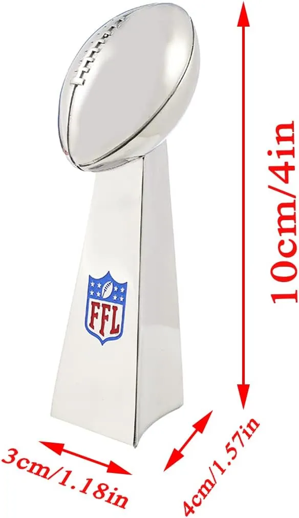 Fantasy Football Trophy 4 Inches Tall - Chrome Replica Championship Trophy - First Place Winner Award Fantasy League Winner’s Cup Bright Silver Lombardi Trophy Elegant