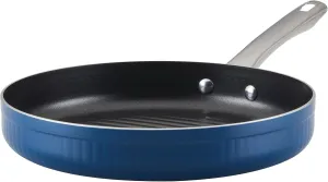 Farberware Style Nonstick Cookware Deep Round Grill Pan/Griddle, Dishwasher Safe, 11.25 Inch - Blue