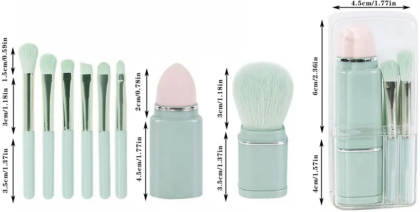 Fashion Portable Makeup Brush Set Foundation Brush Eye Shadow Brush Powder Brush Set Total 8PC Hair Brush with Hole in The Middle(Blue)