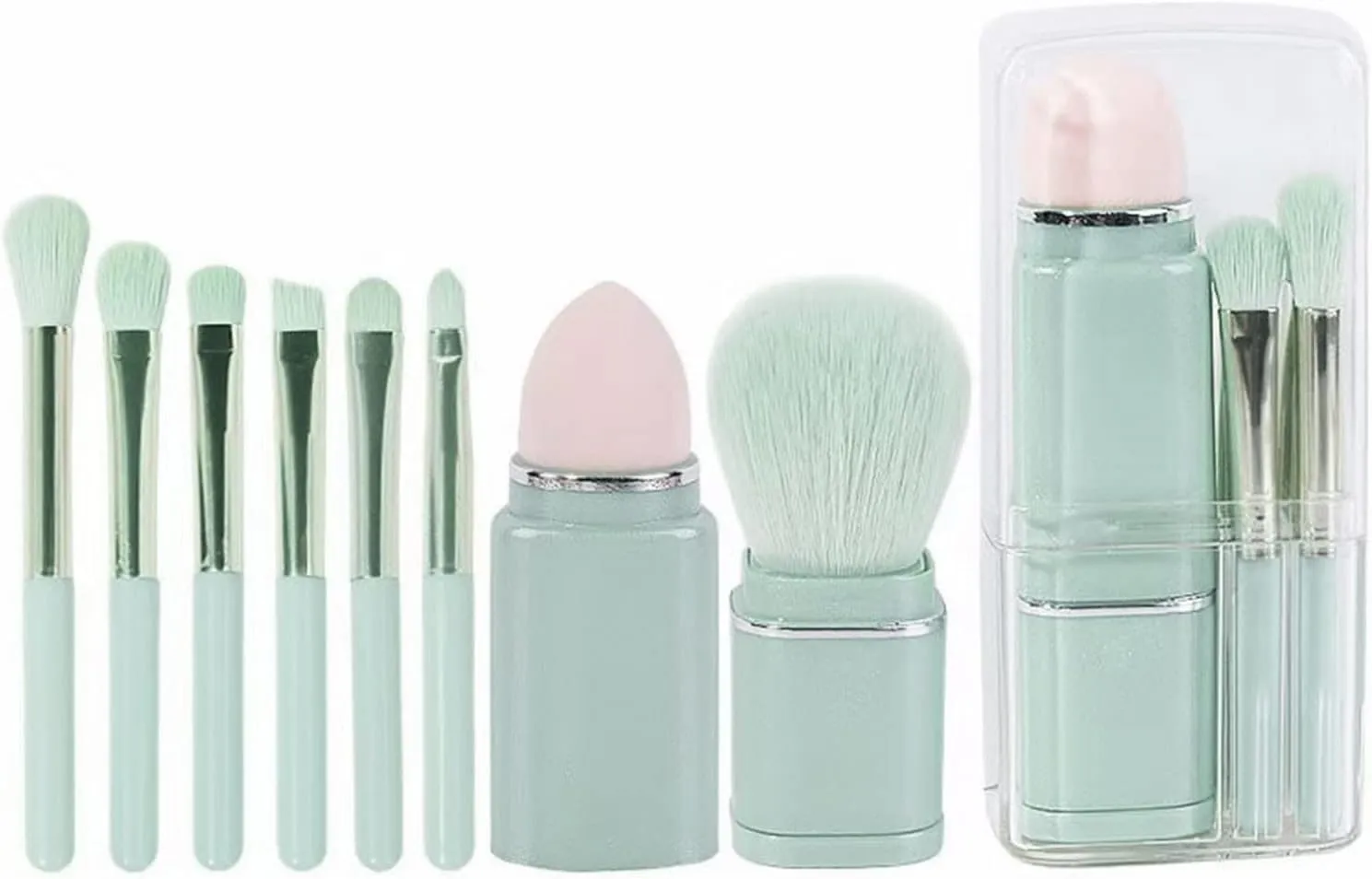 Fashion Portable Makeup Brush Set Foundation Brush Eye Shadow Brush Powder Brush Set Total 8PC Hair Brush with Hole in The Middle(Blue)