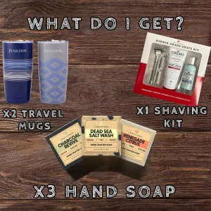 Father's Day Gift for Dad with Barber Grade Shaving Kit, Premium Travel Mugs and Handmade Soap