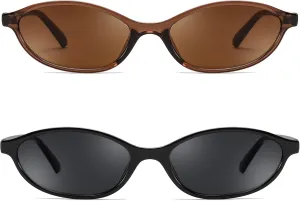 FEISEDY Retro Oval Cat Eye Sunglasses for Women 90s Narrow Lightweight Shades Y2k Trendy Sunnies B0257