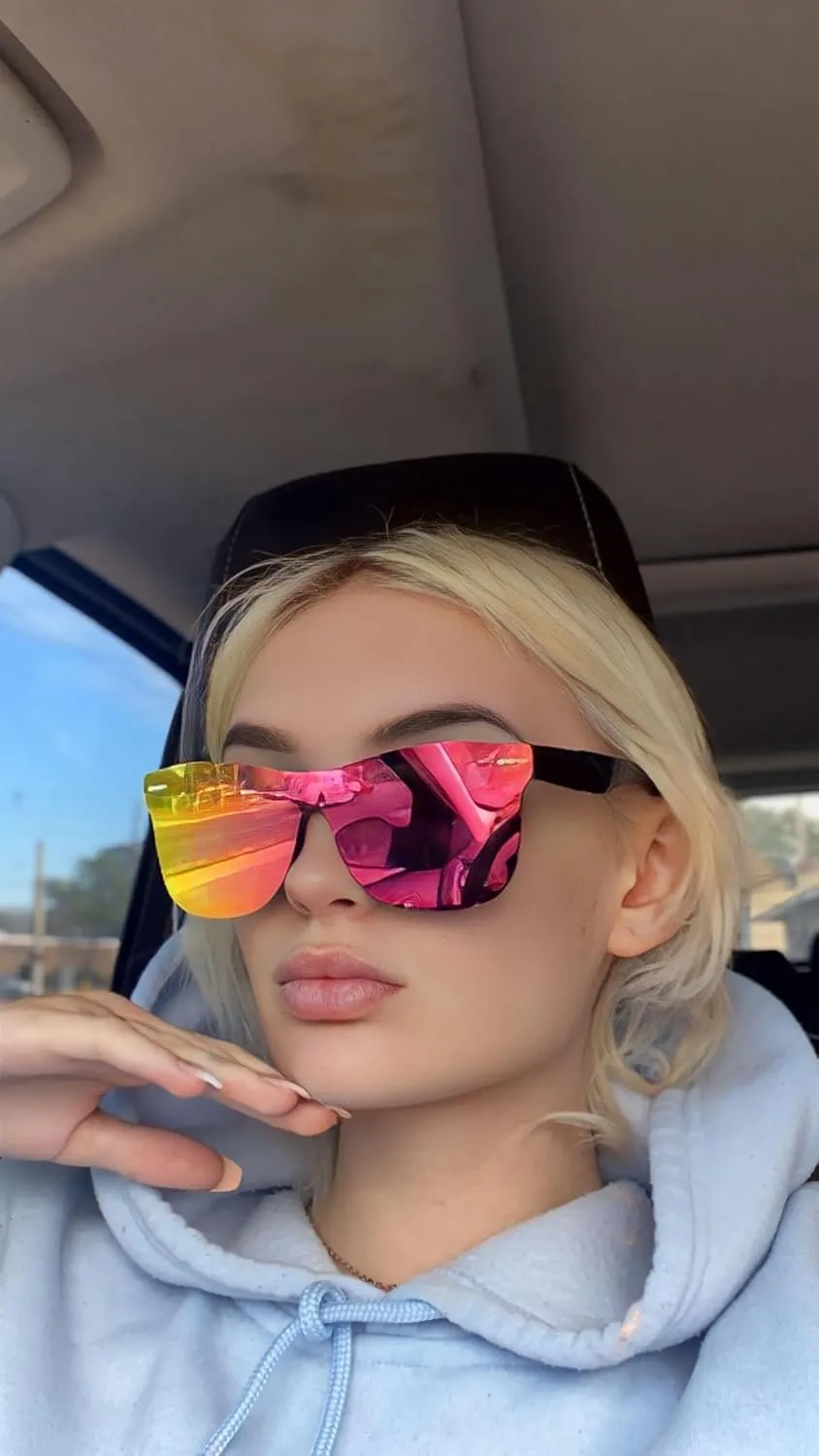 FEISEDY Trendy Rimless Mirrored One Piece Lens Sunglasses Reflective Sun Glasses B4114