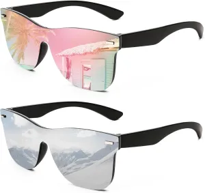 FEISEDY Trendy Rimless Mirrored One Piece Lens Sunglasses Reflective Sun Glasses B4114