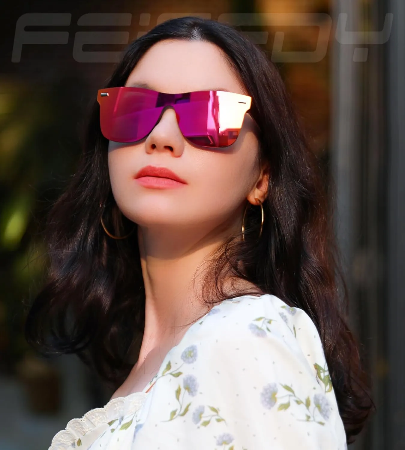 FEISEDY Trendy Rimless Mirrored One Piece Lens Sunglasses Reflective Sun Glasses B4114