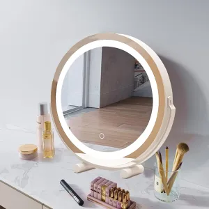 FERKAP Vanity Mirror with Lights Tabletop Makeup Mirror Light Up Vanity Mirror 360°Rotation 3 Color Lighting Modes Touch Control Rechargeable Dressing Table Mirror (Color : White, Size : 15.7"X17.3")
