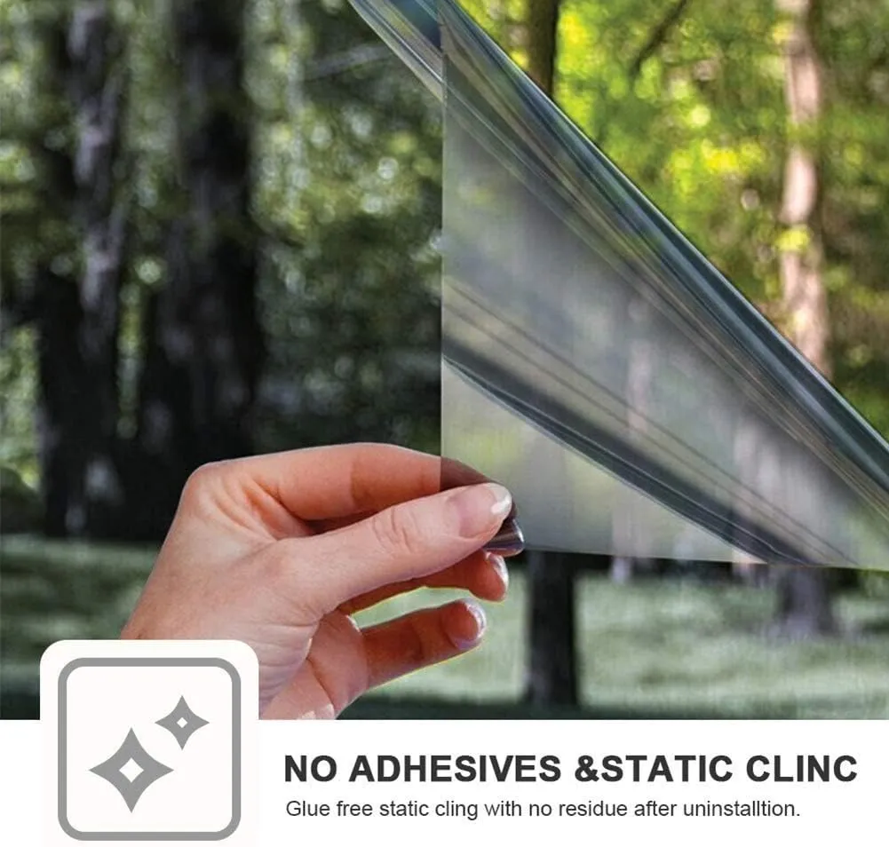 Filmgoo Window Tint for Home One Way Daytime Privacy Window Film Heat Blocking Anti UV Mirrored Reflective Window Film for Home and Office, Black Silver, 29.5 Inch x 6.5 Feet
