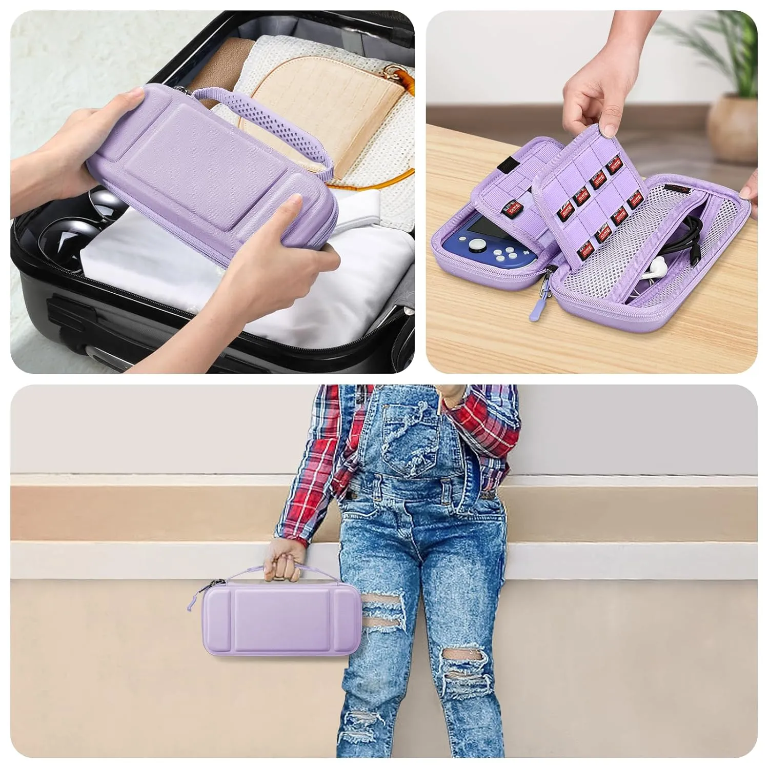 FINTIE Carrying Case for Nintendo Switch Lite 2019, [Shockproof] Hard Shell Protective Cover Travel Bag with Game Card & Micro SD Card Slots for Switch Lite Console & Accessories, Lilac Purple