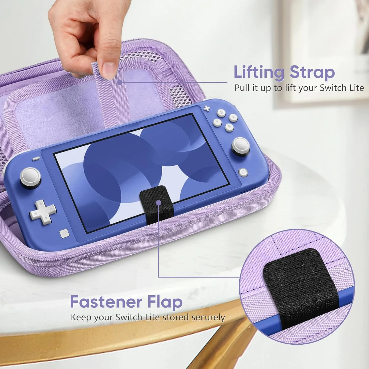 FINTIE Carrying Case for Nintendo Switch Lite 2019, [Shockproof] Hard Shell Protective Cover Travel Bag with Game Card & Micro SD Card Slots for Switch Lite Console & Accessories, Lilac Purple