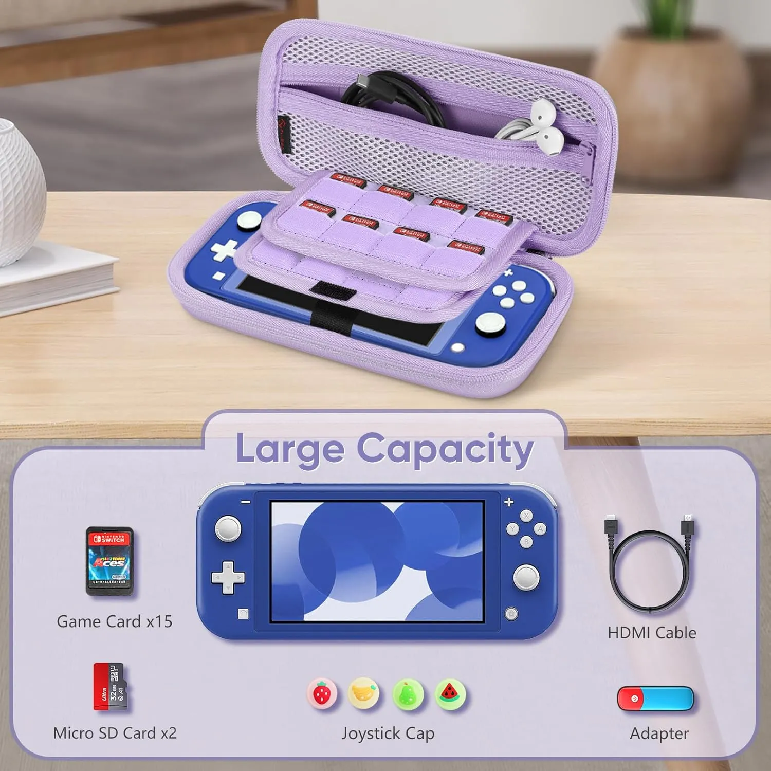 FINTIE Carrying Case for Nintendo Switch Lite 2019, [Shockproof] Hard Shell Protective Cover Travel Bag with Game Card & Micro SD Card Slots for Switch Lite Console & Accessories, Lilac Purple