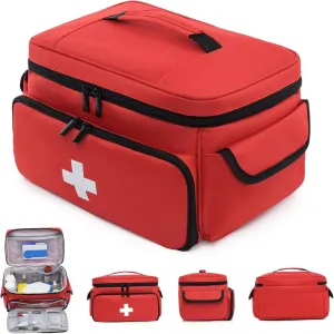First Aid Bag, 10.6x7.5x6.3 Inch Medical Bag with Handle & Multi-Compartments, Large Capacity Medication Organizer Storage for Home, Travel