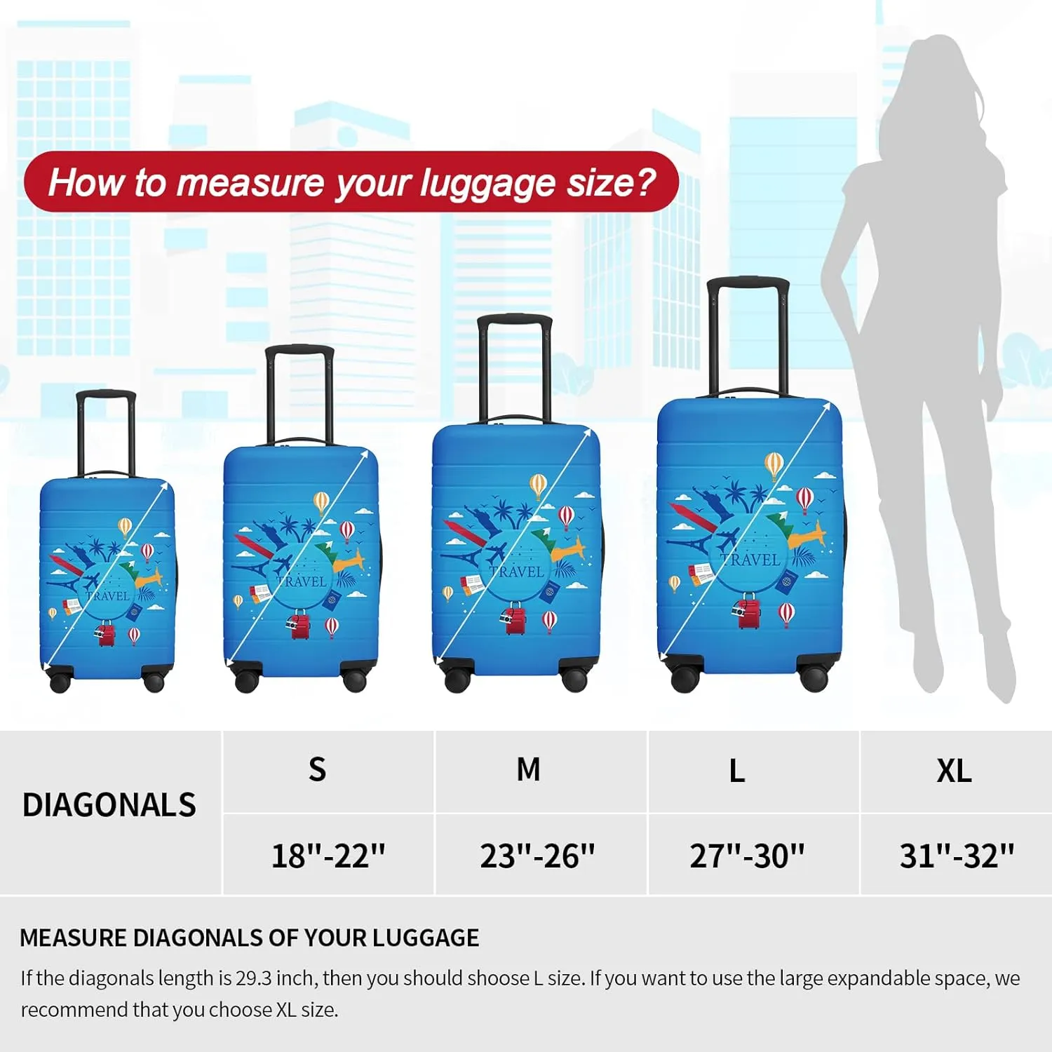 FIRST WAY Luggage Cover Protector - Anti-Scratch Suitcase Cover for Travel - Protects Against Dirt and Wear, Fits 27"-30" Luggage City Travel