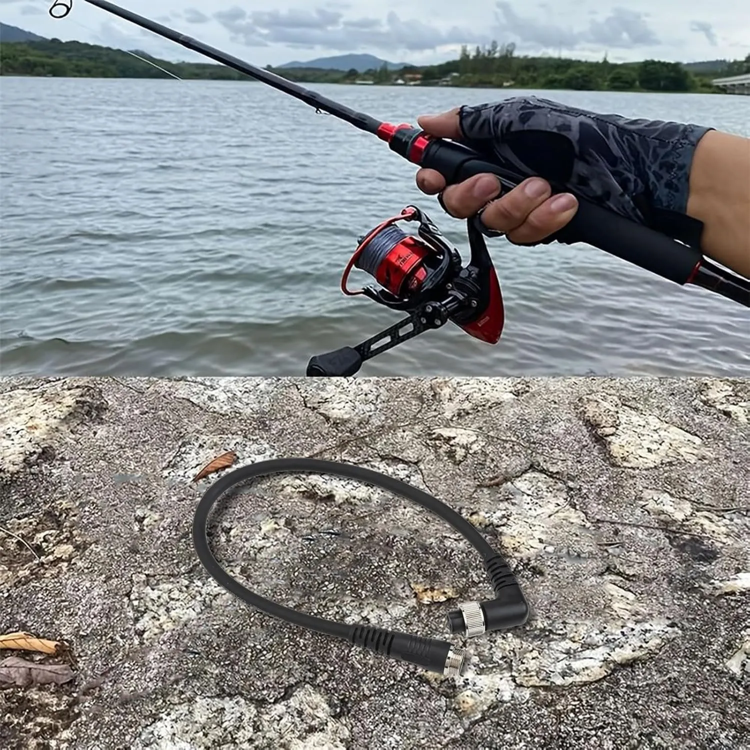 Fishing Reel Battery Power Cable for DAI-WA Elbow 2 Hole Power Cord Adapter 45cm Black PVC Copper Wire(3oclock)