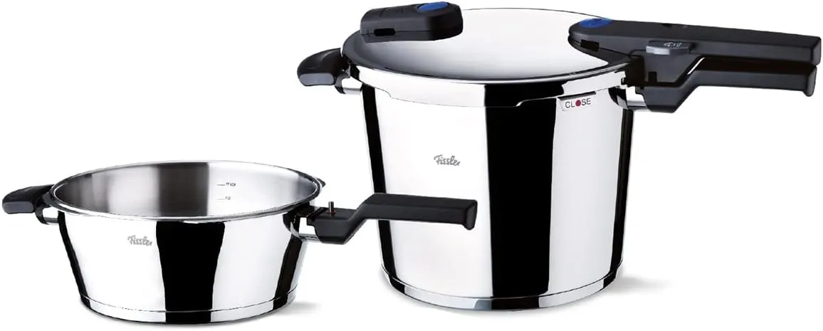 Fissler Vitaquick Pressure Cooker & Pressure Skillet - 2.6 Qt & 6.3. Qt - Made in Germany - For All Cooktops - Safe & Intuitive Design - Pressure Cooker Pot Steel