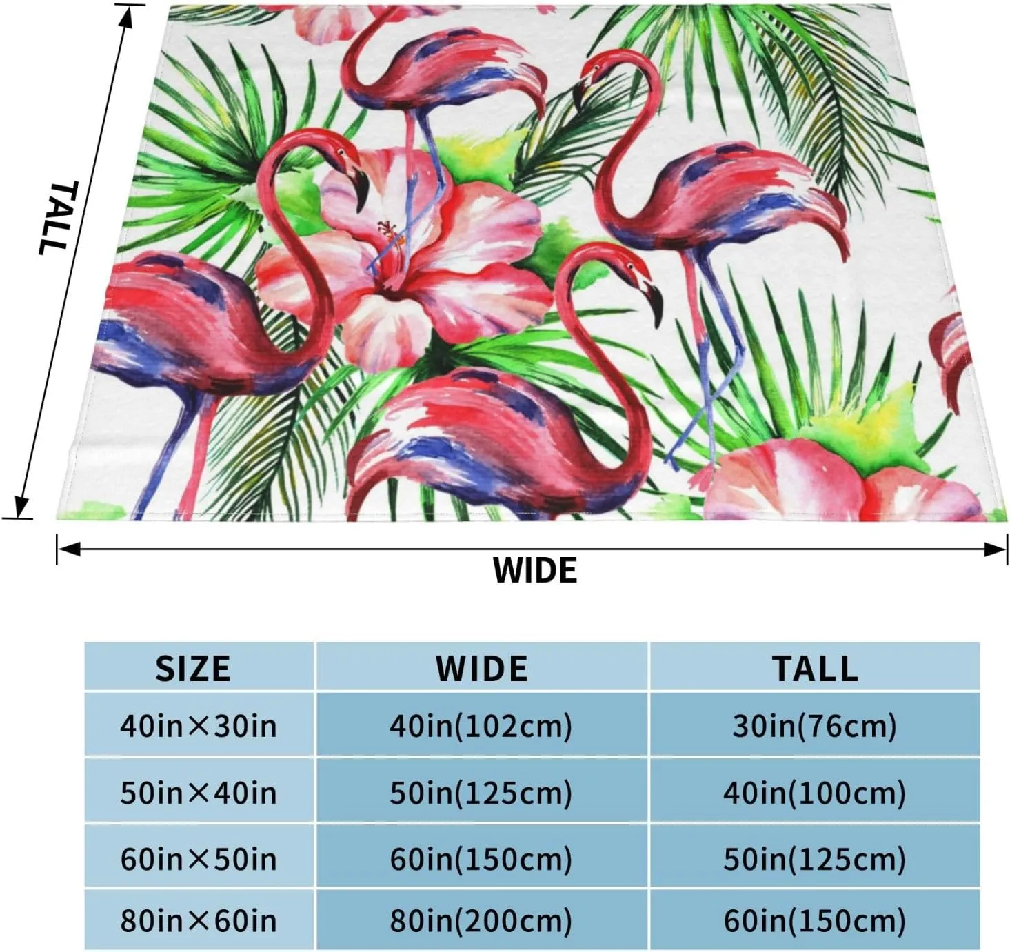 Flamingo 60"X50" Flannel Blanket - 100% Soft Polyester, Lightweight and Warm, Suitable for Families, Camping, Travel
