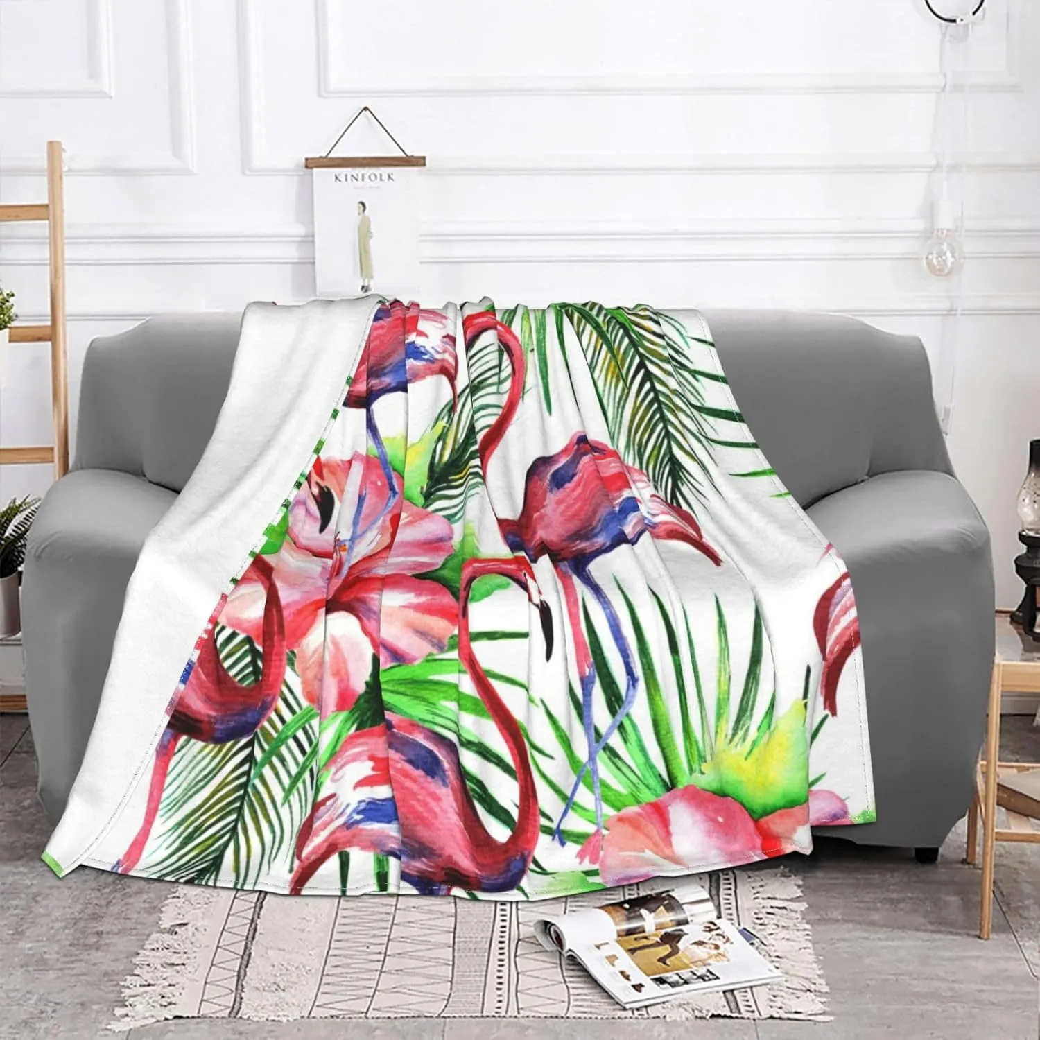 Flamingo 60"X50" Flannel Blanket - 100% Soft Polyester, Lightweight and Warm, Suitable for Families, Camping, Travel
