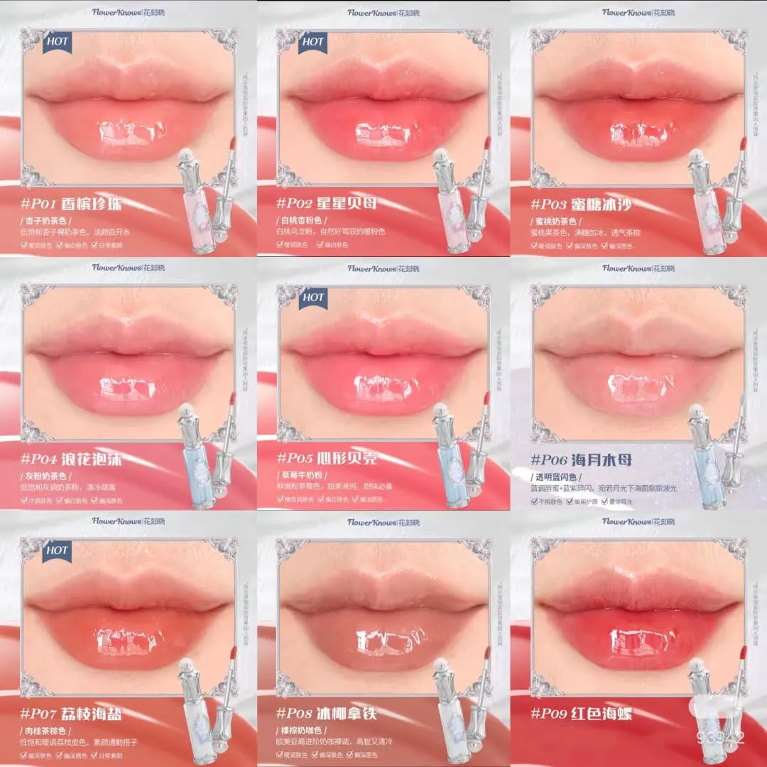 Flower Knows Shell Series Pearl Lip Gloss Moisturizing Non-Sticky High-Shine Finish Lip Care Balm (C02)