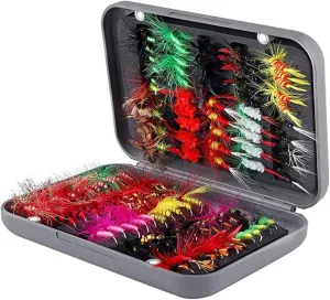 Fly Fishing Flies Kit, Dry Wet Fishing Flies 40/50/100pcs Handmade Fly Fishing Lures Assortment Kit Floating Baits for Bass Salmon Trout Streamers Nymphs with Free Tackle Box