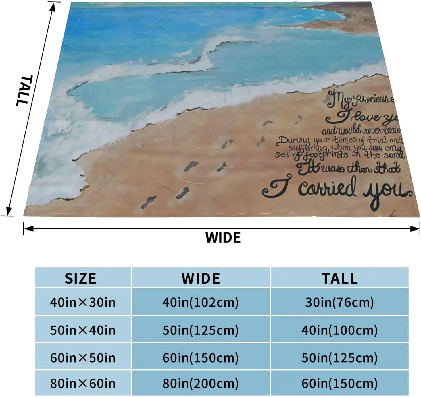 Footprints in The Sand (6) 60"X50" Flannel Blanket - 100% Soft Polyester, Lightweight and Warm, Suitable for Families, Camping, Travel