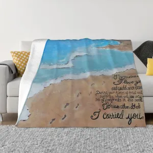Footprints in The Sand (6) 60"X50" Flannel Blanket - 100% Soft Polyester, Lightweight and Warm, Suitable for Families, Camping, Travel