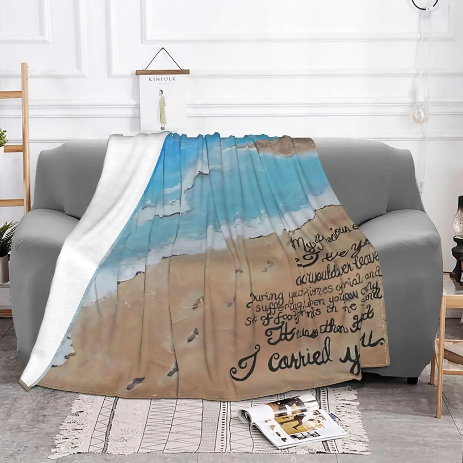 Footprints in The Sand (6) 60"X50" Flannel Blanket - 100% Soft Polyester, Lightweight and Warm, Suitable for Families, Camping, Travel