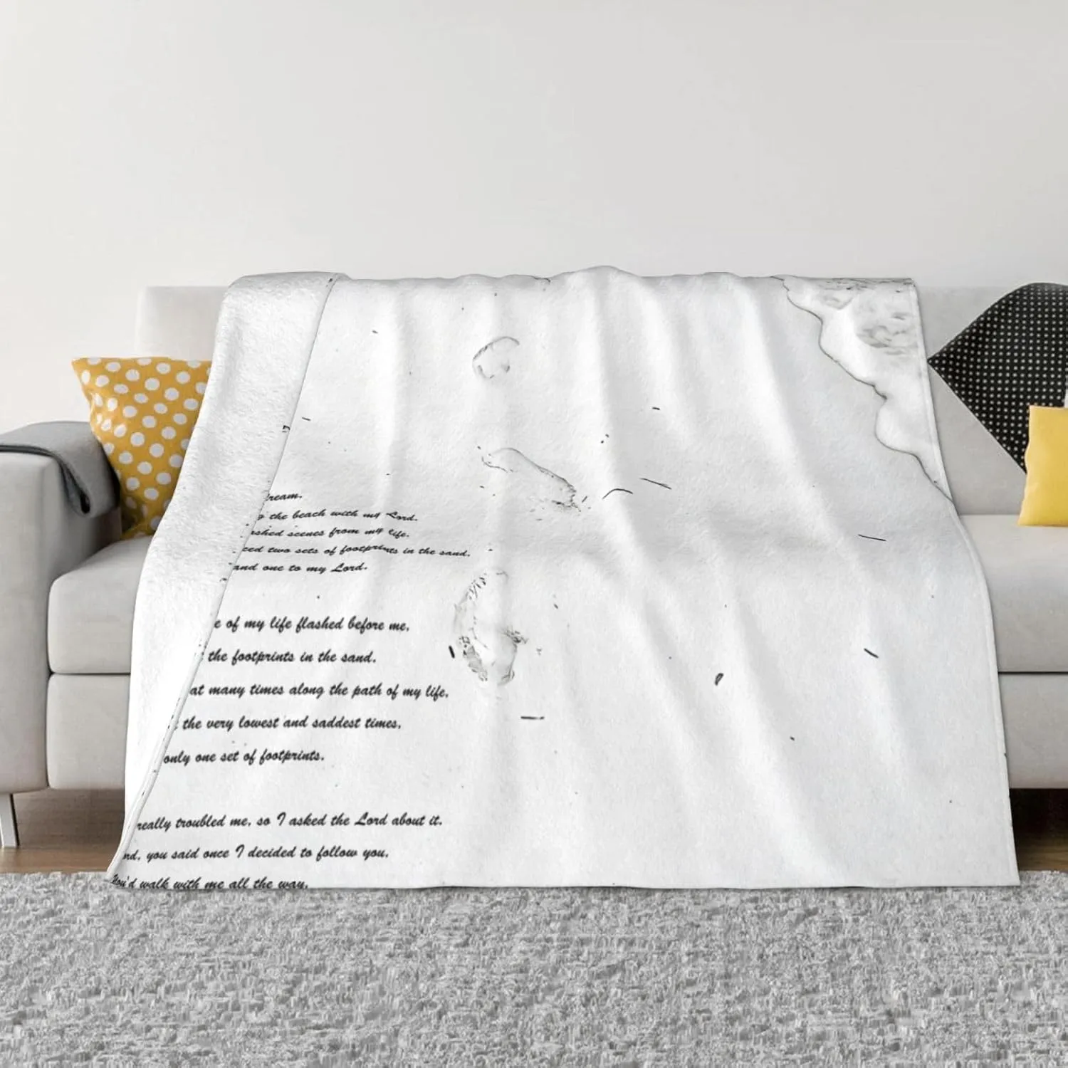 Footprints in The Sand 60"X50" Flannel Blanket - 100% Soft Polyester, Lightweight and Warm, Suitable for Families, Camping, Travel