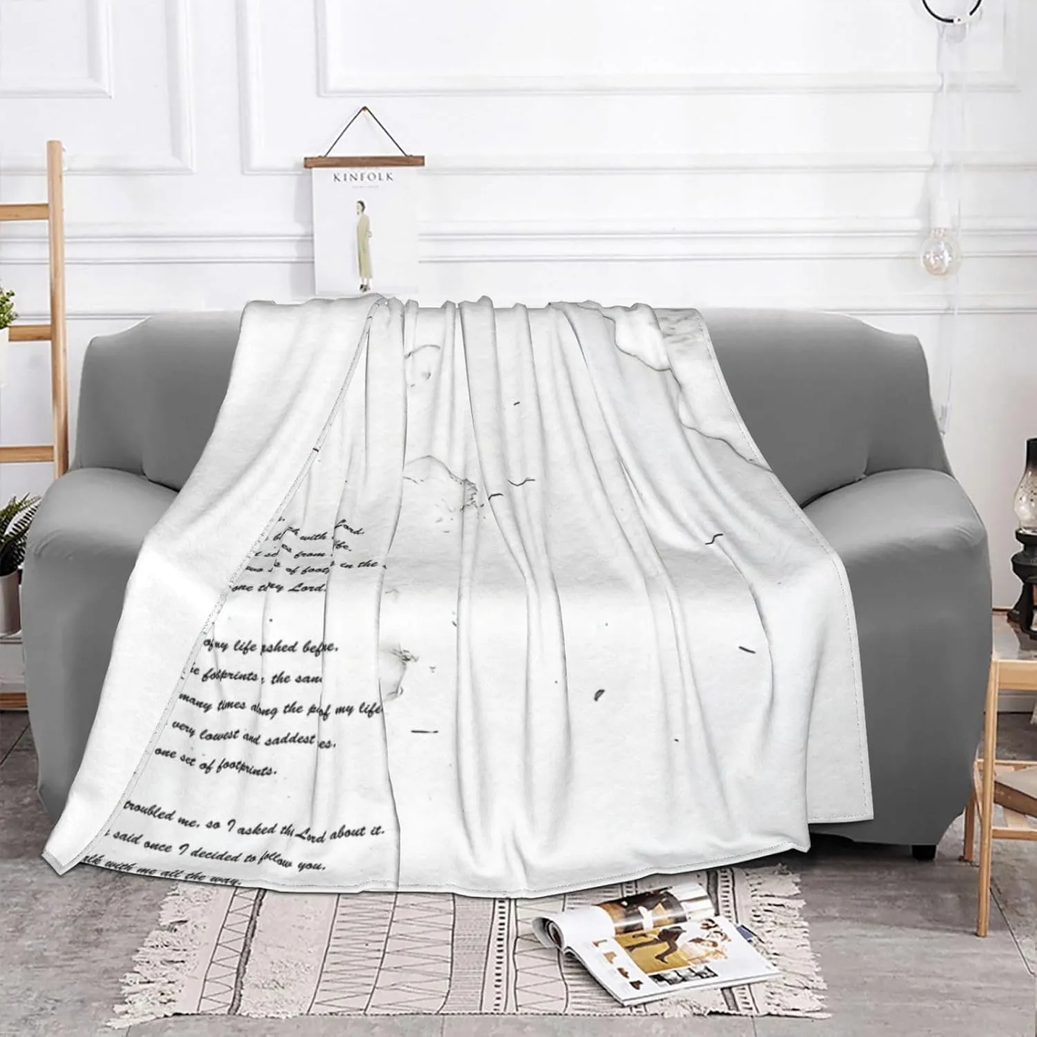 Footprints in The Sand 60"X50" Flannel Blanket - 100% Soft Polyester, Lightweight and Warm, Suitable for Families, Camping, Travel