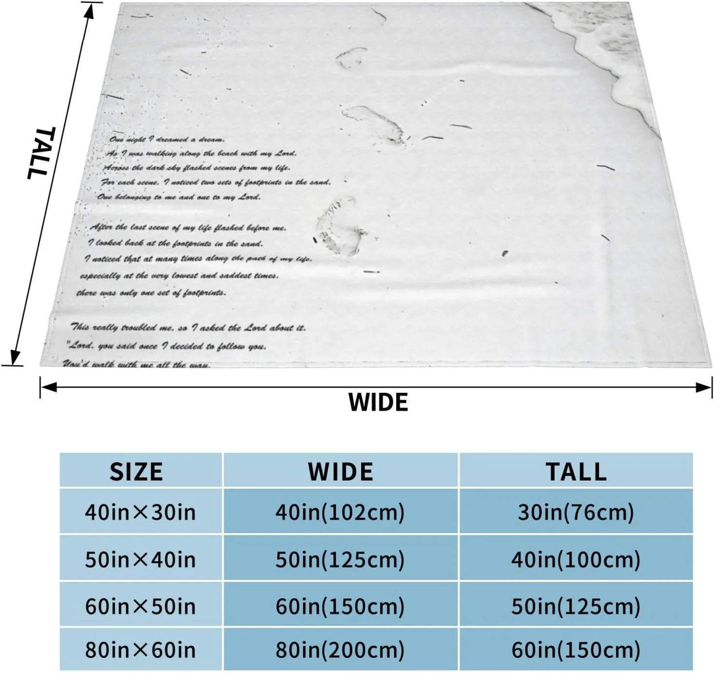 Footprints in The Sand 60"X50" Flannel Blanket - 100% Soft Polyester, Lightweight and Warm, Suitable for Families, Camping, Travel