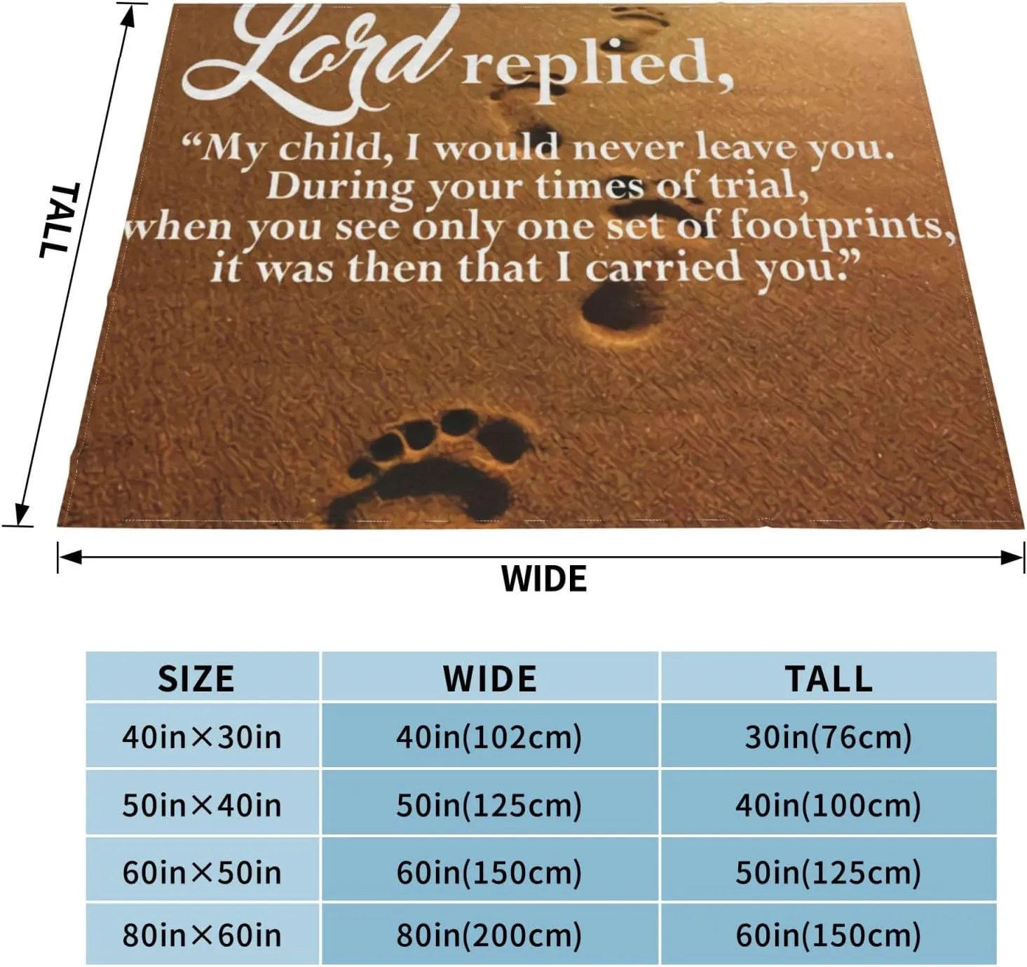 Footprints in The Sand Poem 80"X60" Flannel Blanket - 100% Soft Polyester, Lightweight and Warm, Suitable for Families, Camping, Travel