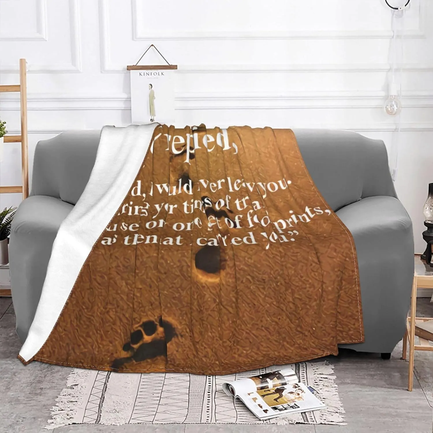 Footprints in The Sand Poem 80"X60" Flannel Blanket - 100% Soft Polyester, Lightweight and Warm, Suitable for Families, Camping, Travel