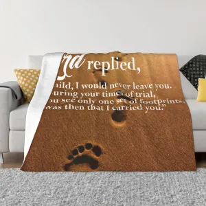 Footprints in The Sand Poem 80"X60" Flannel Blanket - 100% Soft Polyester, Lightweight and Warm, Suitable for Families, Camping, Travel